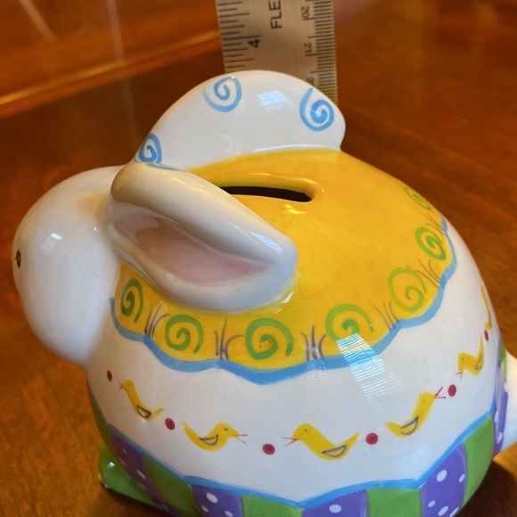 Bunny Rabbit Ceramic Piggy Bank. Hand painted exquisite detailing. - Picture 6 of 7